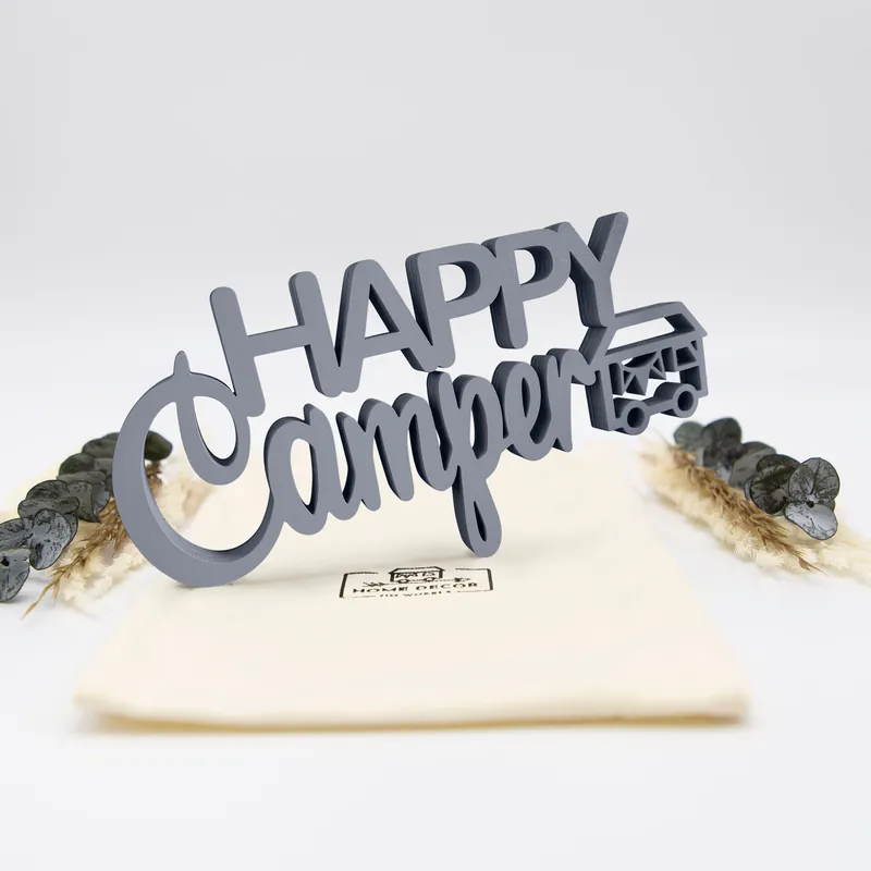 Home Decor on Wheels Schriftzug Happy Camper weiß Nur Heute