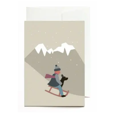 Greeting card sleigh and dog Preiswert