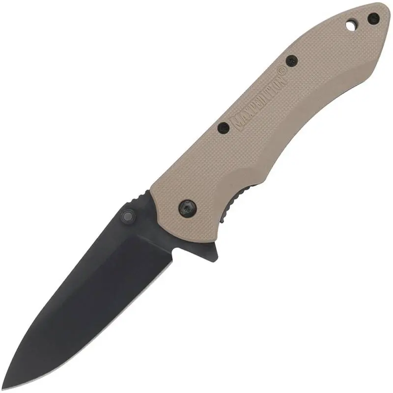 Billig Maxpedition Ferox Einhandmesser mit schwarzer Klinge und FRN-Griff in khaki