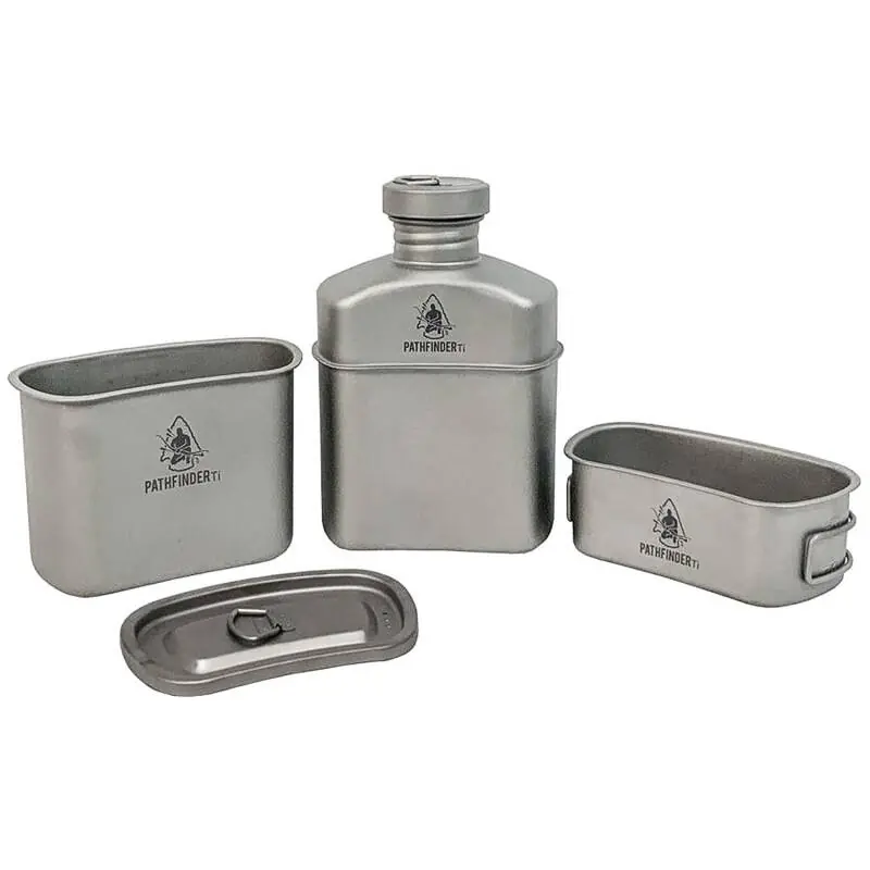 Zertifiziert Pathfinder Titanium Canteen Cooking Kit - Kochset mit 1,1L Titaniumflasche, Topf