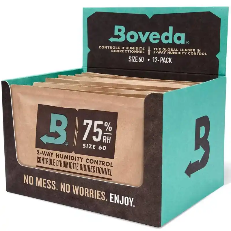 Heißes Angebot Boveda 2-Wege-Feuchtigkeitsregulierung mit 75% relativer Feuchtigkeit, Karton mit 12 Stück je 60 Gramm