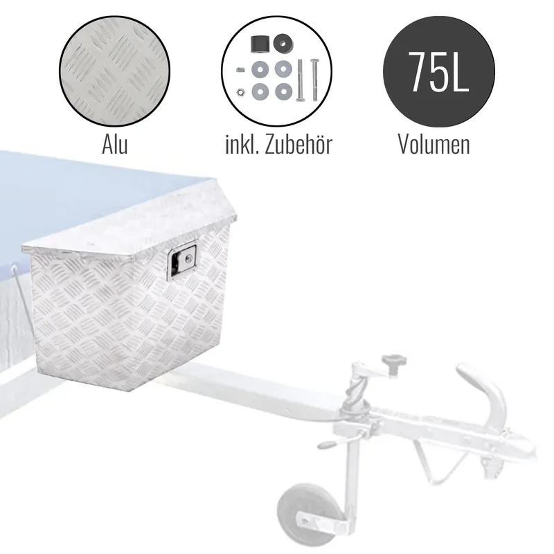 Heißes Angebot Anhänger Werkzeugbox | Alu | 700x380x240x420mm | inkl Montagesatz | Deichselbox