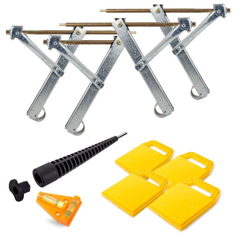 Ausdrehstützen Set + Camco Stützplatten + Akkuschrauberaufsatz + Wasserwaage Meistverkauft