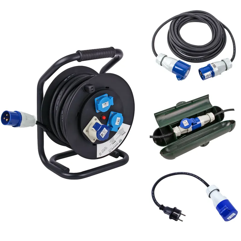 CEE Camping Set Kabeltrommel 25M - 10M Kabel - Sicherheitsbox - Adapter Schuko Abverkauf