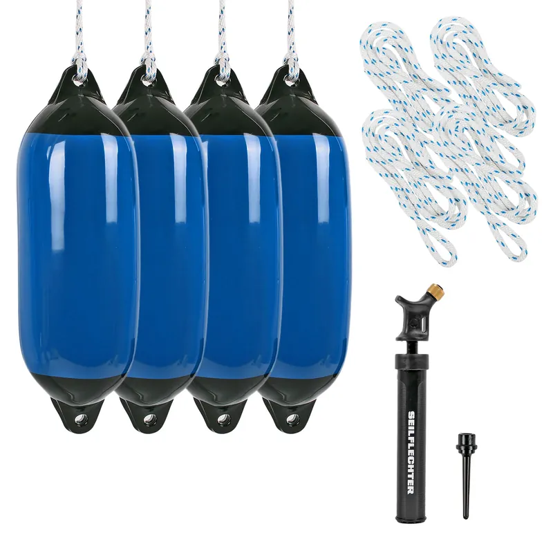 Heißes Angebot 4x Fender blau klein mit Pumpe und 4x Fenderleine