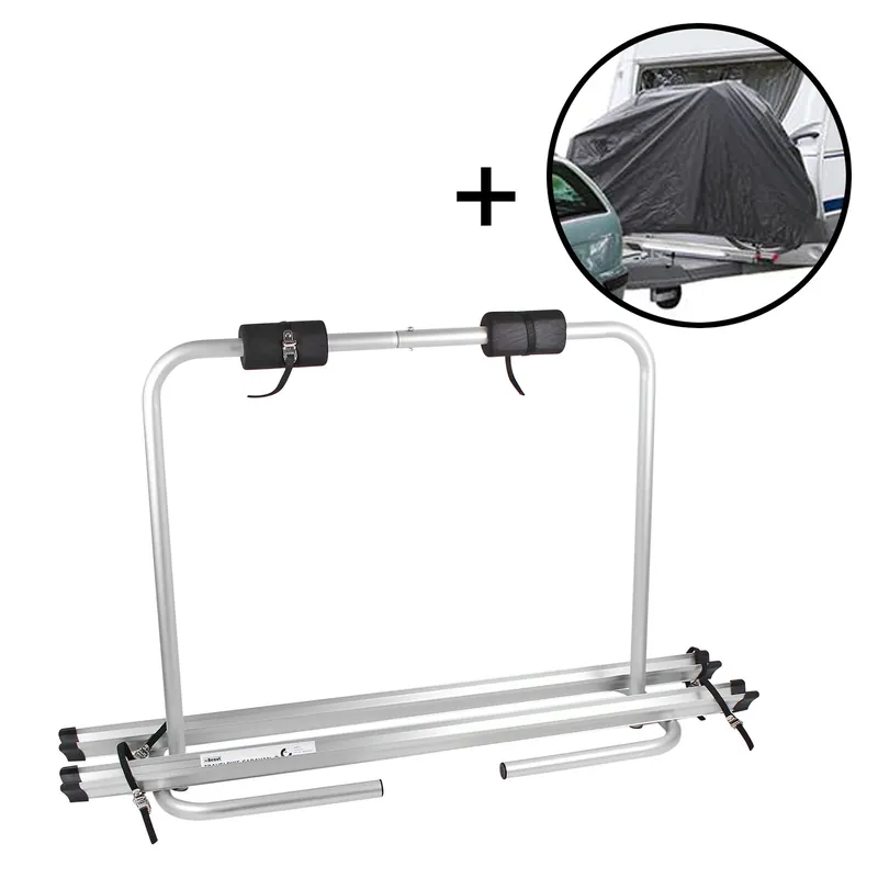 Deichsel Fahrradträger, 2 Fahrräder, klappbar, 4,6 Kg + Fahrradhülle Neue Kollektion