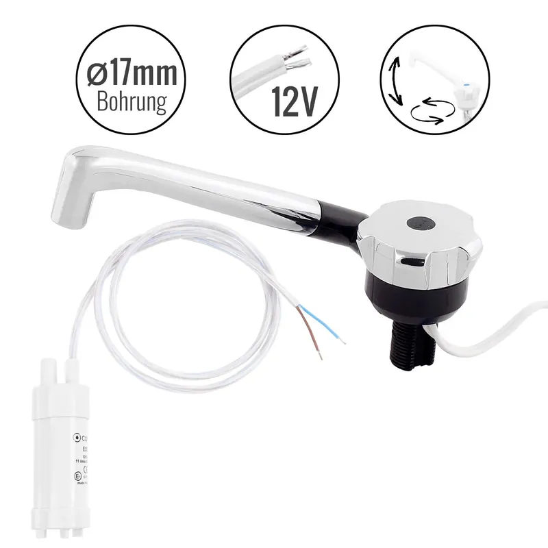 12V Wasserhahn Novo Chrom, Kunststoff, Bauhöhe: 135 mm, 90 g & Tauchpumpe Jetzt Kaufen