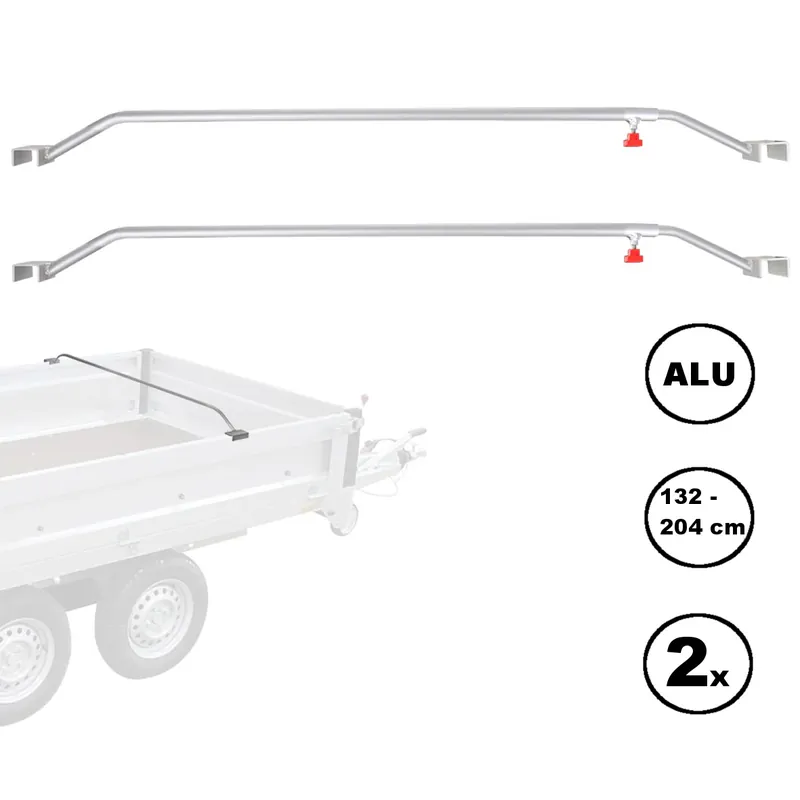 2x Anhänger Flachplanenbügel Aluminium verstellbar 132 - 204 cm Knaufschraube Markenprodukt