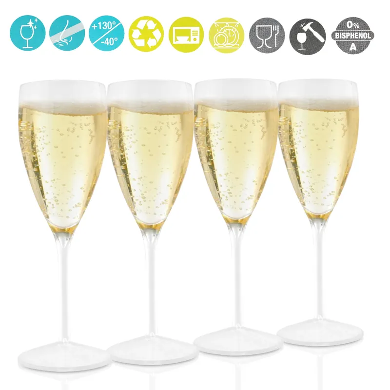 Camping Sektgläser 4er Set, Polycarbonat, 130 ml, Spülmaschinenfest Must-Have