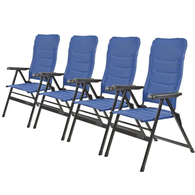 Expressversand 4x Via Mondo Campingstuhl "Piccolo Azul" 7 fach verstellbar breite Armlehen kompaktes Packmaß