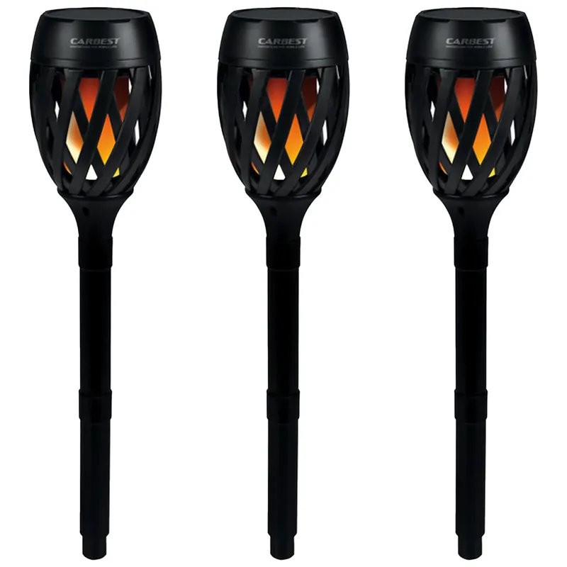 SET 3x Carbest LED-Fackel Leuchte mit Solar & USB - Leuchtfackel Camping Outdoor Garantierte Lieferung