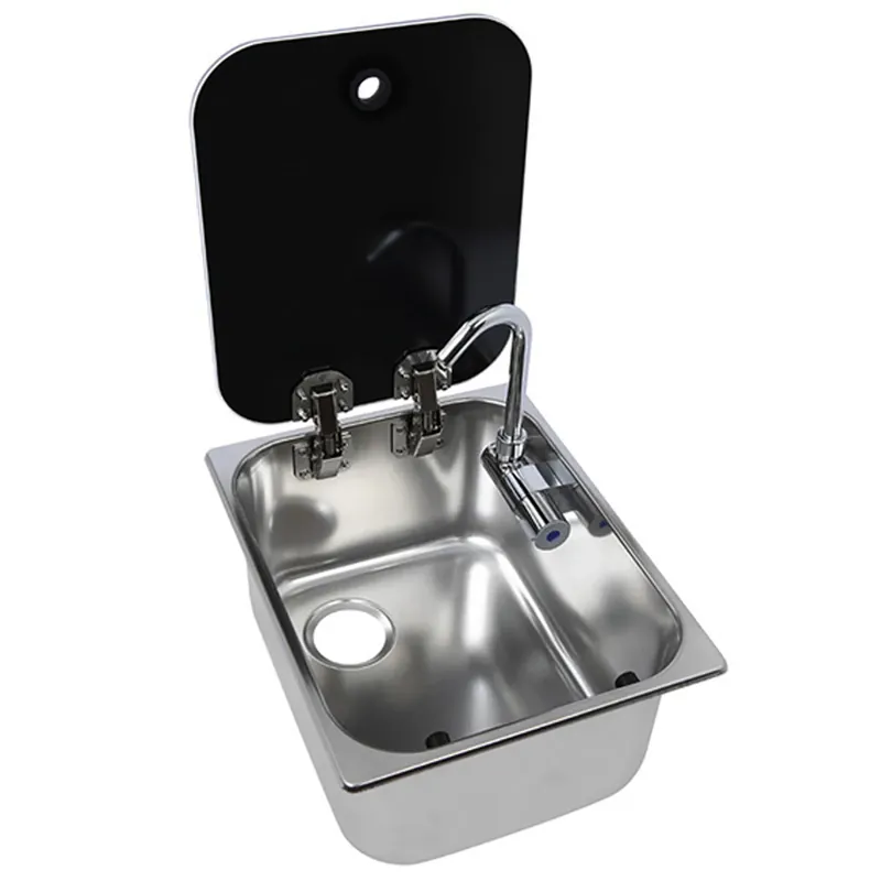 Highlight Carbest Spüle mit Wasserhahn und Glasabdeckung Camping Einbauspüle Küchenspüle