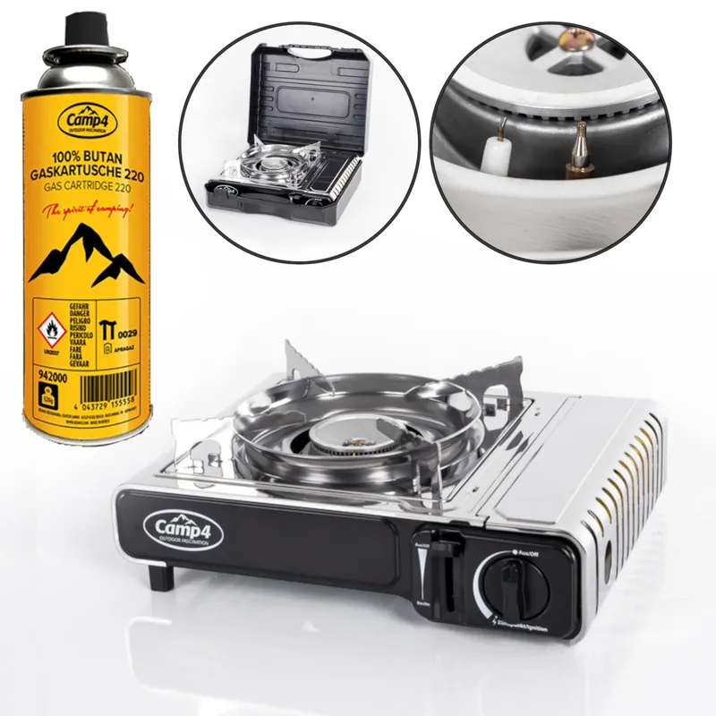 Heißes Angebot Kartuschenkocher GOURMET Gaskocher mit Zündsicherung 2.2 kW Set + Gaskartusche