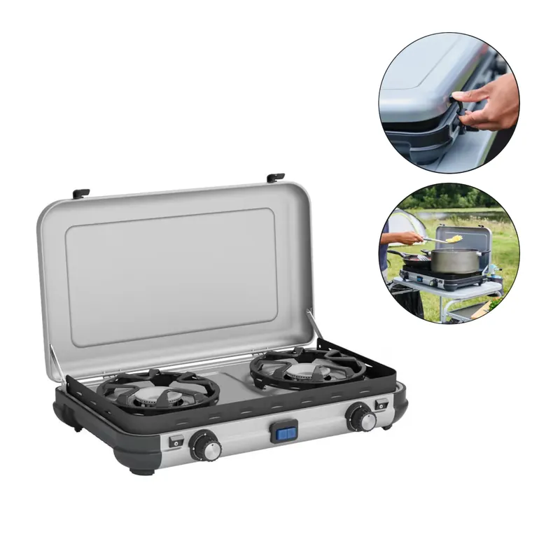 Campingaz Campingkocher 2-flammig Piezo 50mbar Gaskocher / CV Kocher inkl Schlauch Heißes Angebot