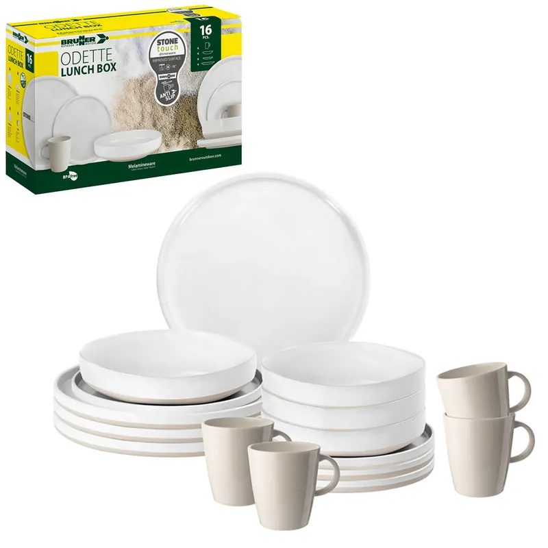 Brunner Campinggeschirr Set ODETTE 16-tlg. Melamin Geschirr 4 Personen Outdoor Preisreduziert