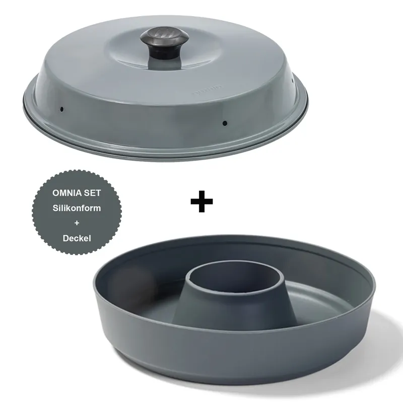 Ausverkauf Omnia SET Silikonform & Deckel - Anthrazit - für Omnia Backofen Camping Backofen