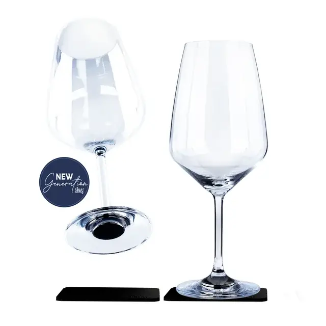 Magnet-Kristallgläser silwy WEIN 2er-Set 400 ml 2 Kristallgläser + 2 Pads Fb. transparent Abverkauf