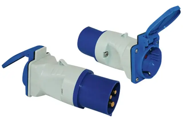 Adapter CEE 17 Stecker / Schukosteckdose mit Klappdeckel Farbe blau / weiß Günstig
