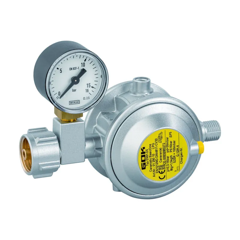 GOK Niederdruckregler Typ EN61-DS mit Manometer, 30 mbar / 1,5 kg/h Online Kaufen