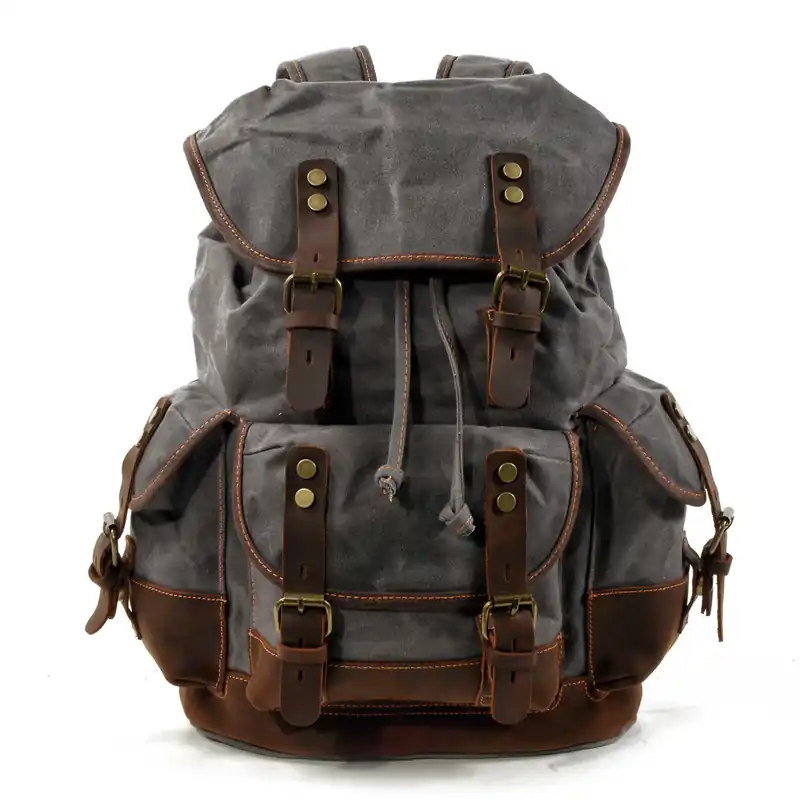 Preisreduziert Vintage Leder Rucksack wasserabweisend 35 Liter schwarz braun grau grün khaki
